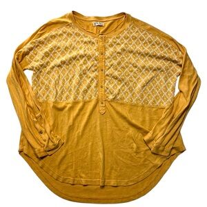 Free People Free Spirit Embroidered Henley Top LARGE